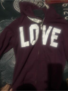 Reflex Kids Zip Hoodie Jacket in Plum with LOVE Graphic